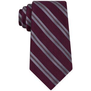 MICHAEL KORS Burgundy Red Gray Advocate Stripe Silk Blend Classic Tie